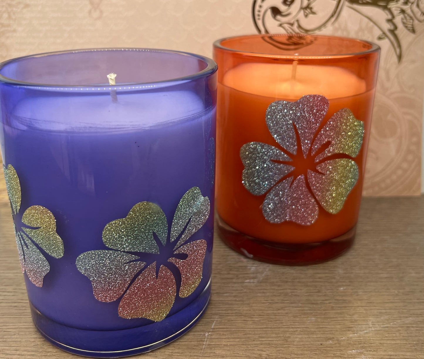 OCEAN MIST LARGE CANDLE blue glass jar front Orange Glass Jar front