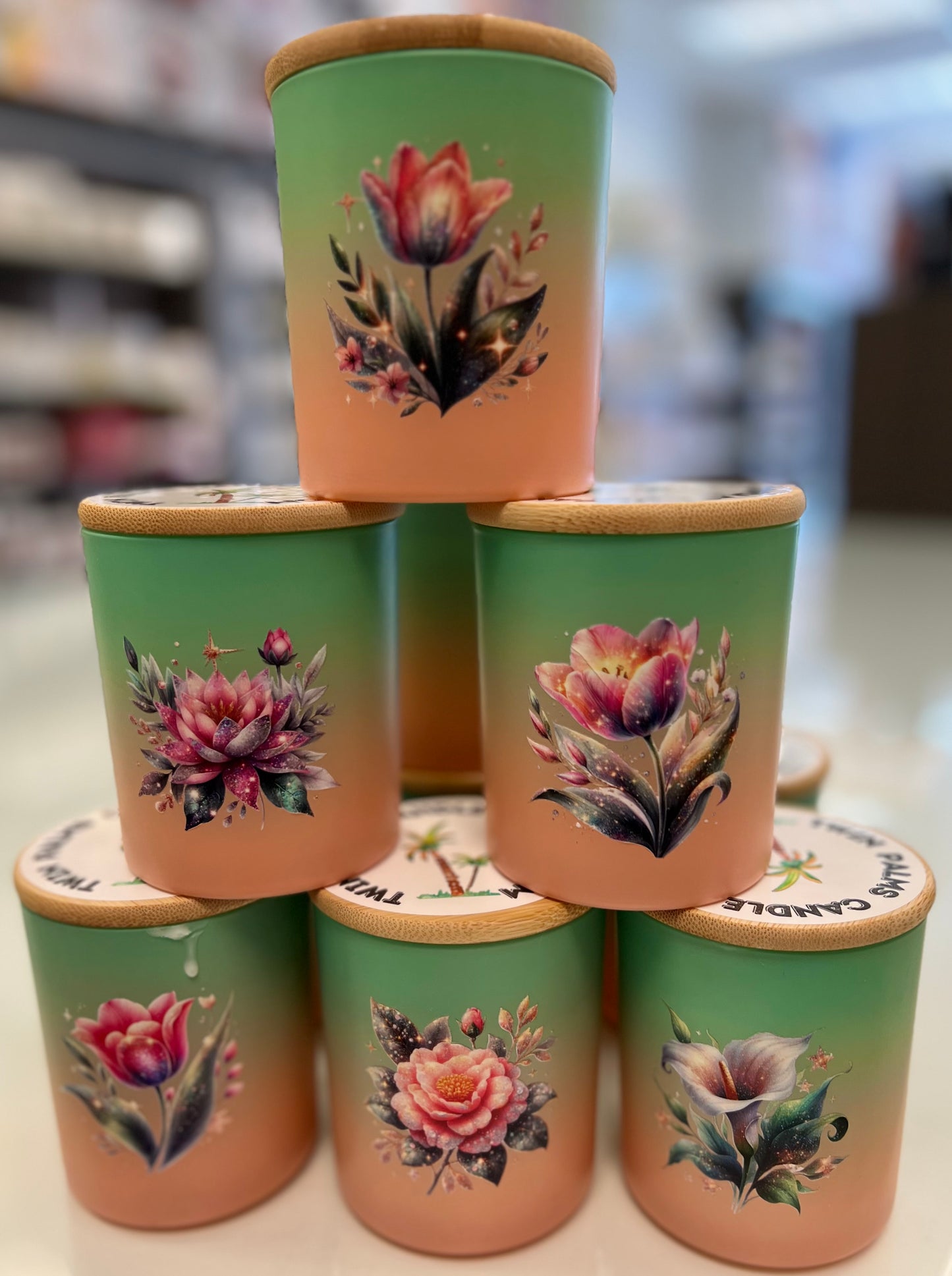 ORANGE GREEN OMBRE COLORED PARA-SOY CANDLE VOLCANO SCENT