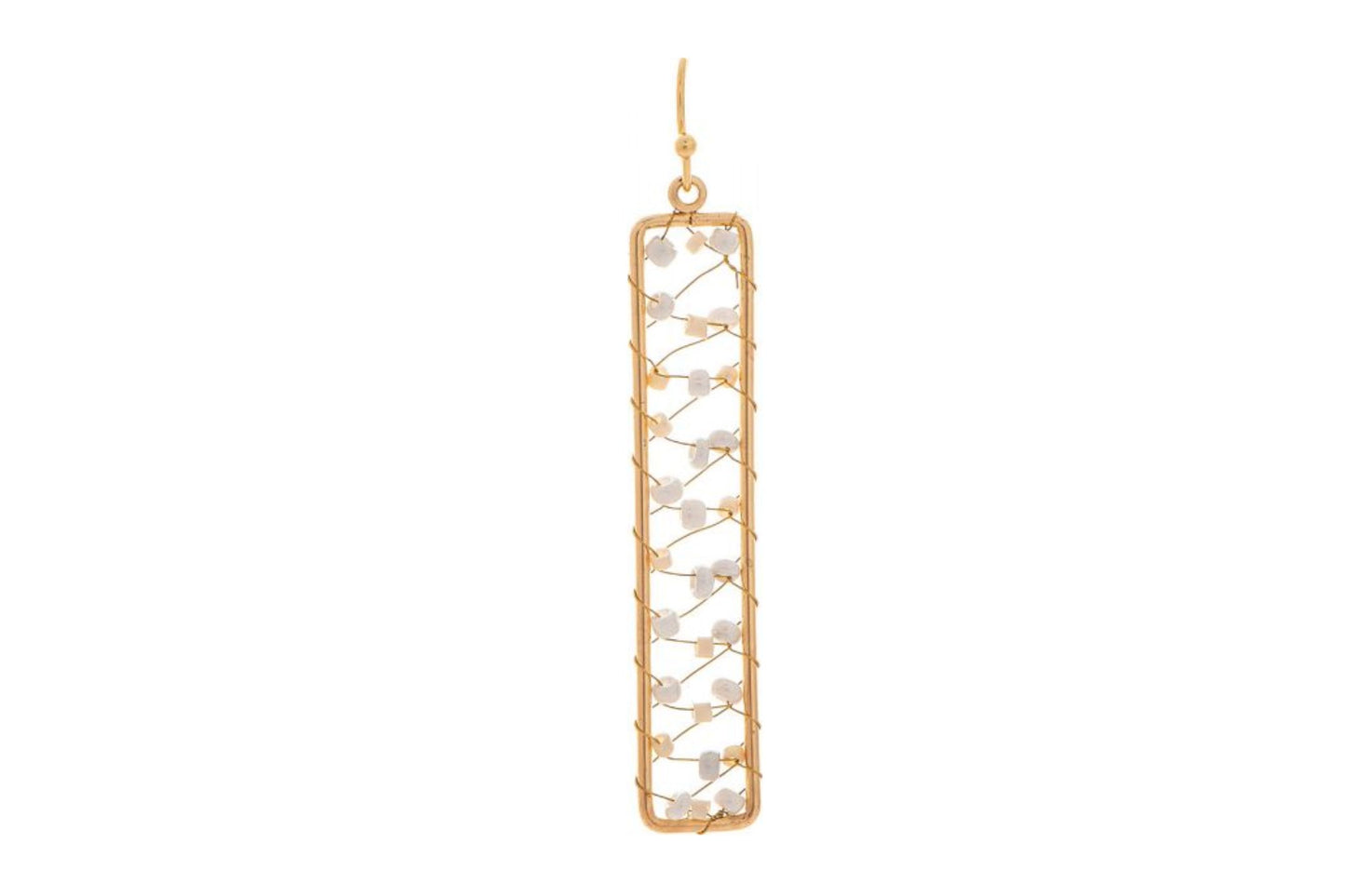 Gold Rectangle Ivory Threaded Bead Earring