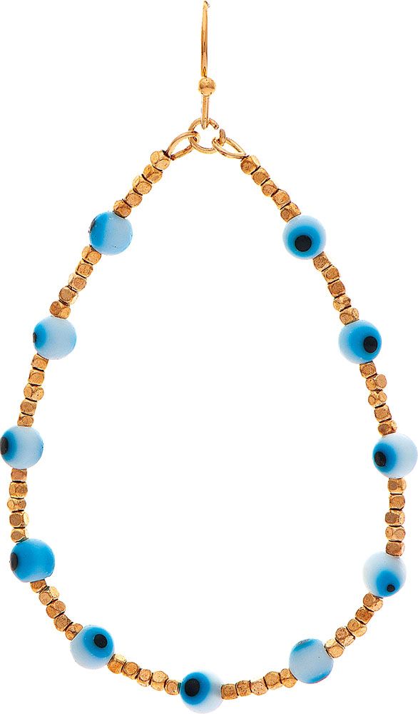Gold Blue Tiny Evil Eye Bead Teardrop Earring