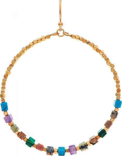 Gold Multicolor Square Stone Bead Earring