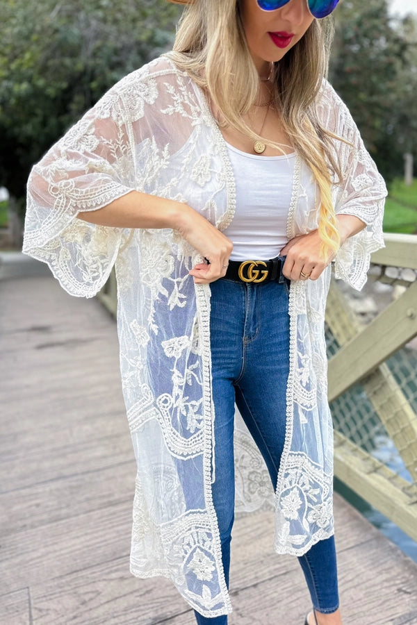 Ivory Floral Lace Sheer Dressy Open