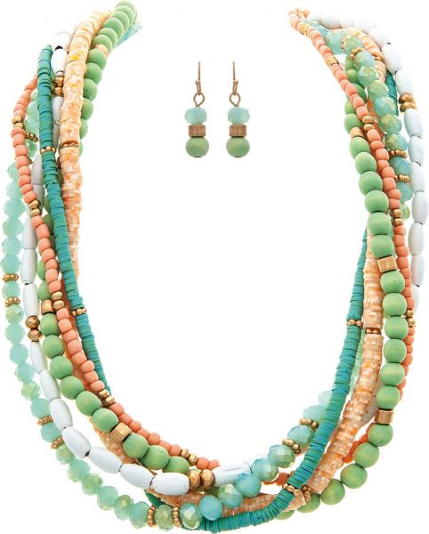 Gold Peachy Beachy Beaded Necklace Set