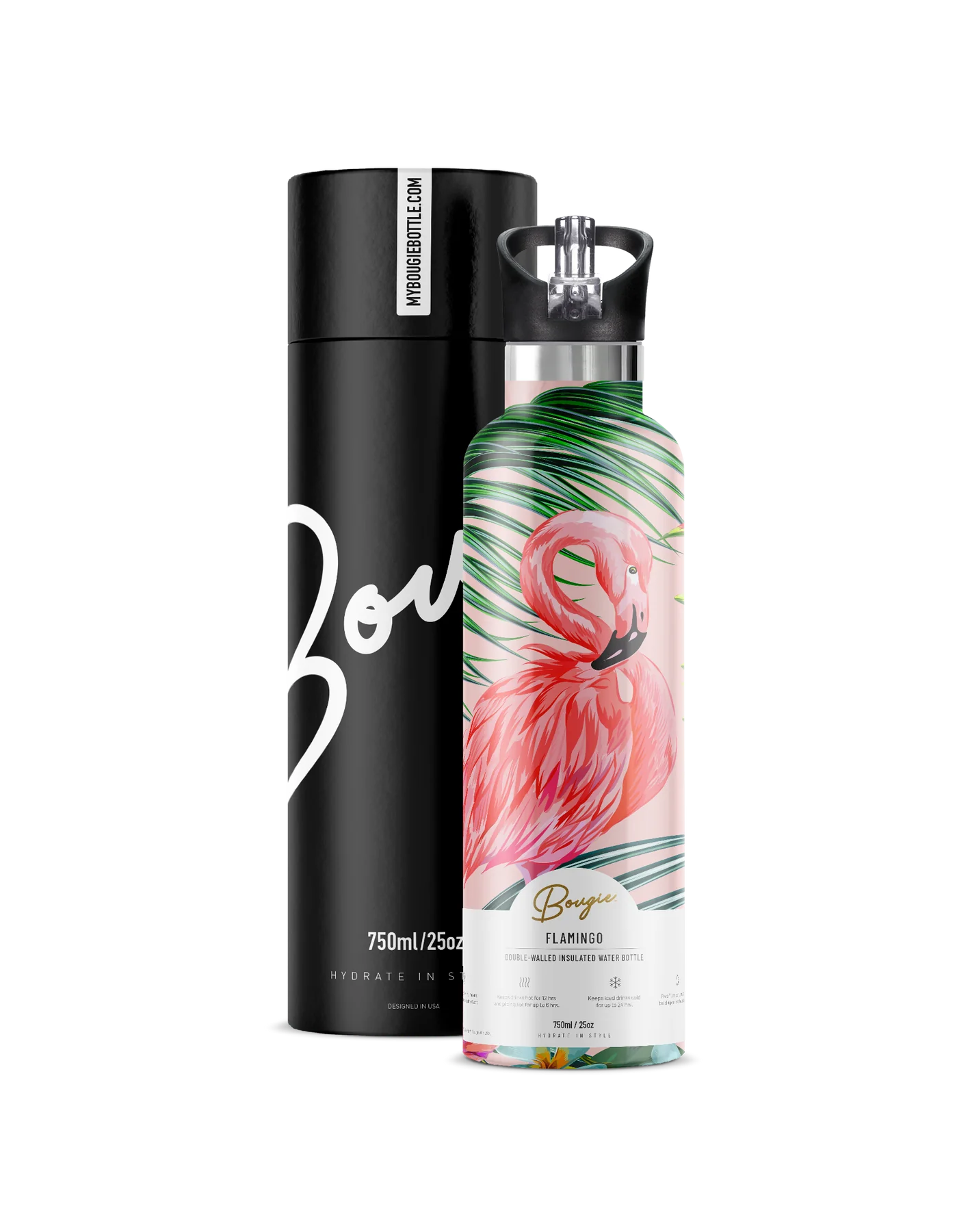 Bougie Bottle Insulated Water Bottle Flamingo Gift Set 25oz