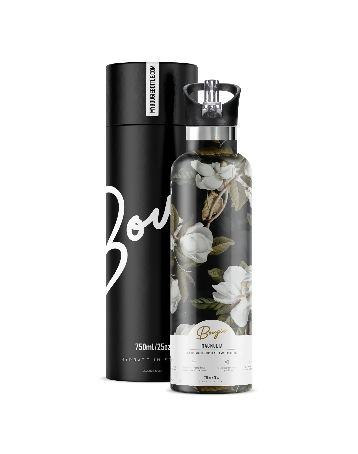 Bougie Bottle Insulated Water Bottle Magnolia 25oz