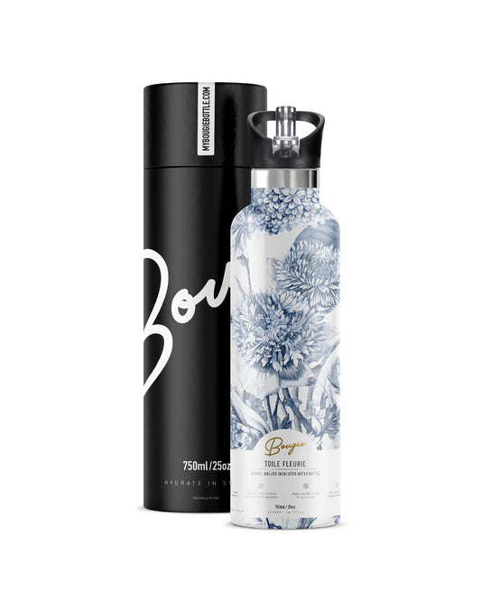 Bougie Bottle Insulated Toile Fleurie Water Bottle 25oz