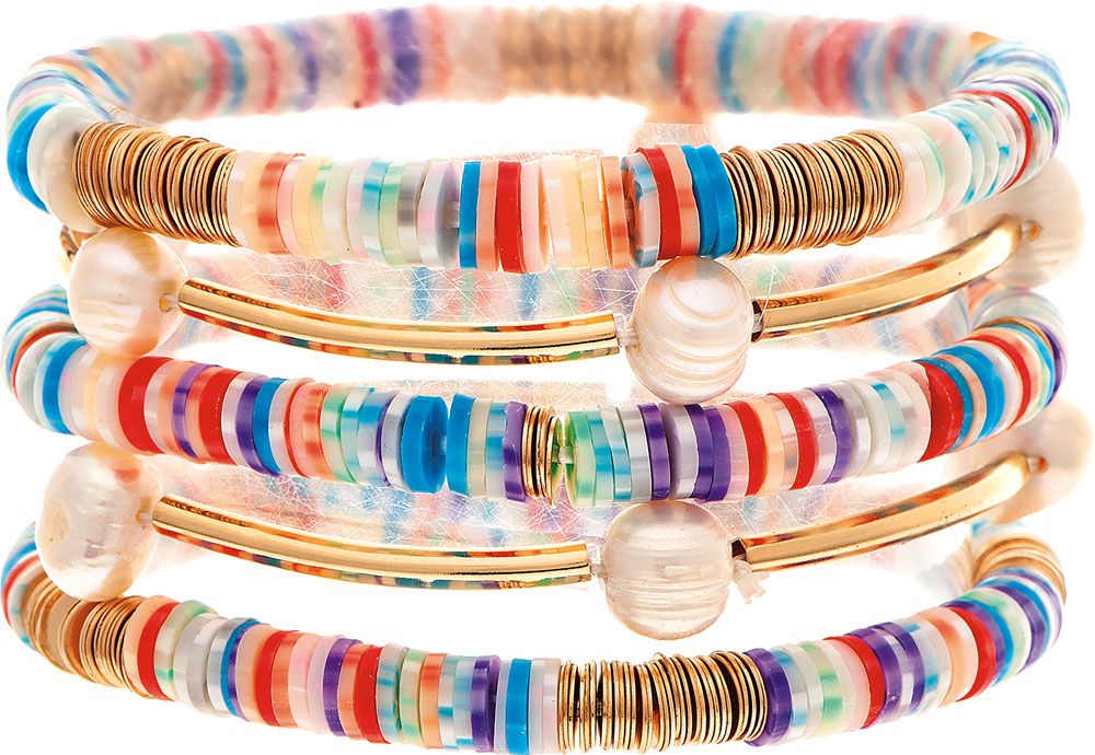Multicolored Rubber Disc Pearl Bracelet Set