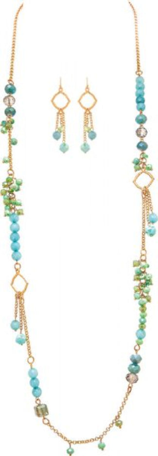 Green & Blue Neckless with matching ear rings
