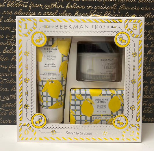 BEEKMAN 1802 Sunshine Lemon Gift Set, Hand Cream, Whipped Body Cream, Soap