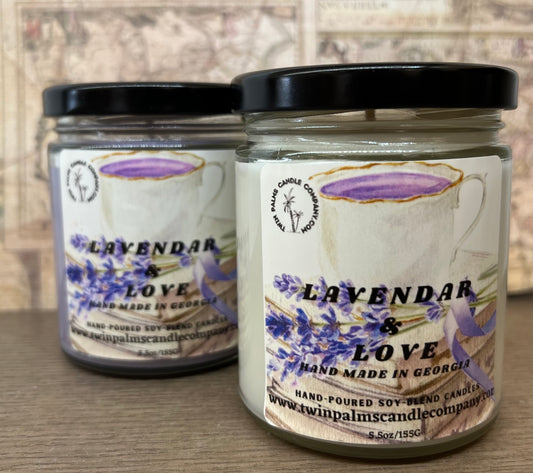 LAVENDER & LOVE CANDLE SMALL glass jar front
