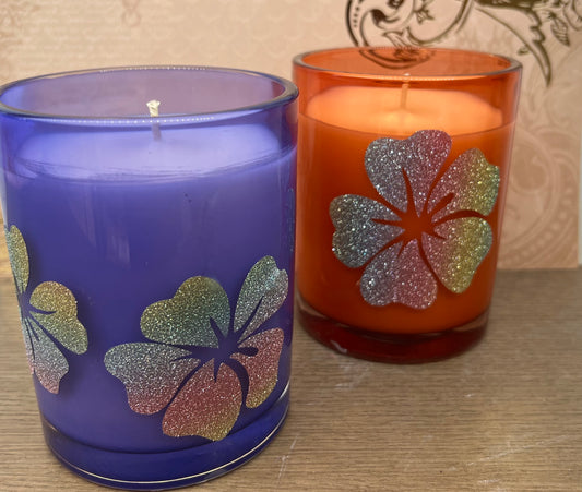 OCEAN MIST LARGE CANDLE blue glass jar front  Orange Glass Jar front
