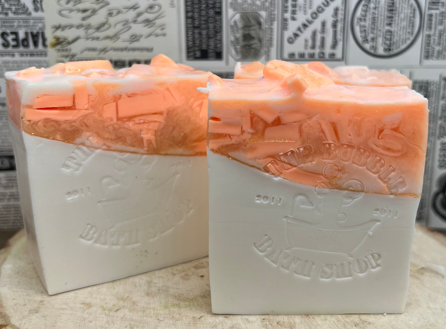 Goat milk soap with white copal and bergamot from The Bubble Bath Shop, showing a creamy soap bar with herbal and citrus accents.