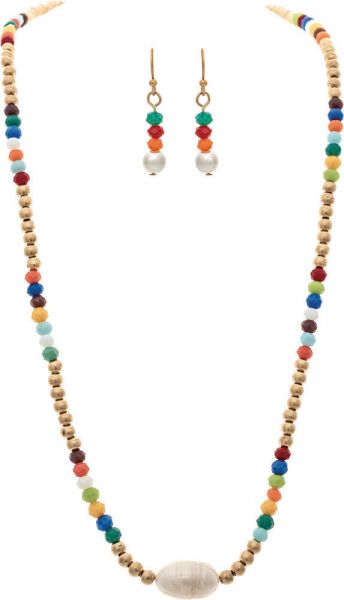 Gold Multicolor Freshwater Pearl Center Necklace Set