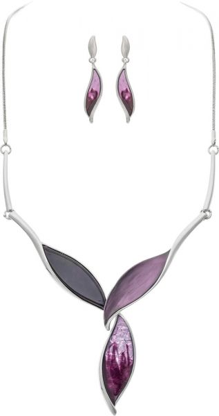 Silver Purple Leaves Necklace Set.