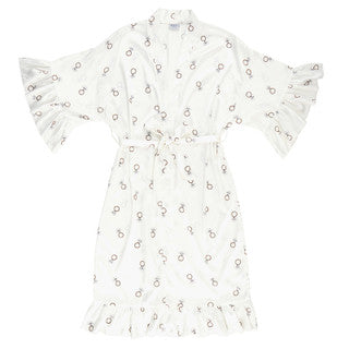 Bella Sleep & Spa Long Ruffled Satin Robe White Rings Lg/Extra Lg