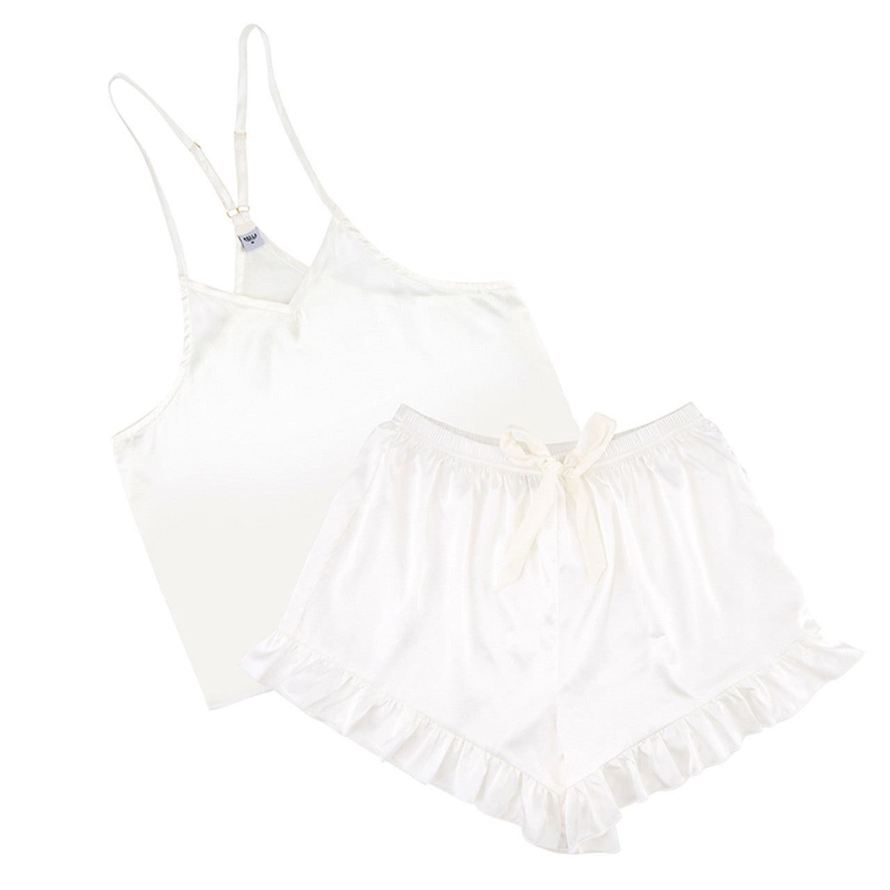 Bella Sleep & Spa   Cami + Velvet Ruffled Short - White Large