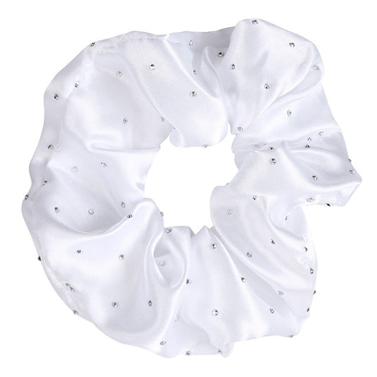 Bella Sleep & Spa Large Diamond Ornament Satin Rhinestone Scrunchie - White