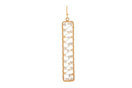 Gold Rectangle Ivory Threaded Bead Earring
