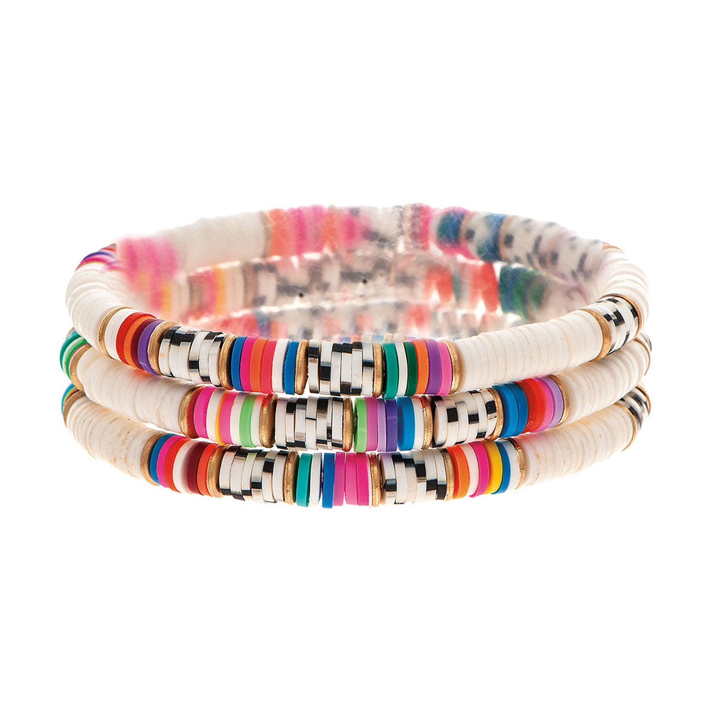 White Multicolored Heishi Bead Bracelet Set