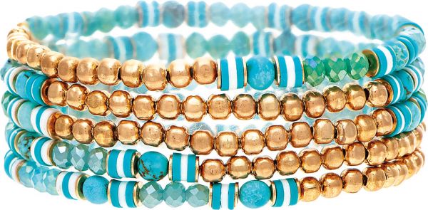 Gold Turquoise Blue Mixed Media Bracelet Set