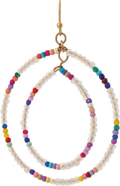 White Multicolored Rainbow Seed Bead Open Hoop Gold French Wire Earring