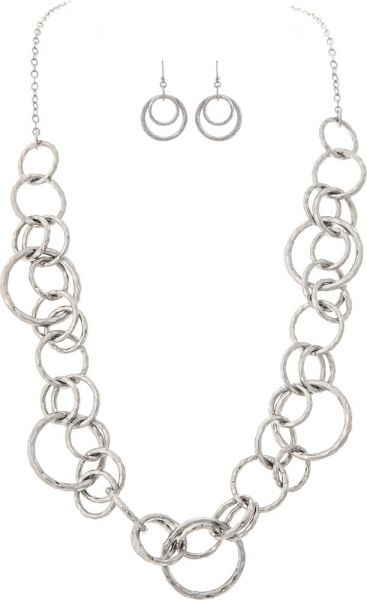 Silver Oxidized Circles Long Necklace Set