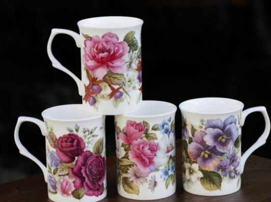 4 Assorted Classic Floral Can Mugs, Set of 4