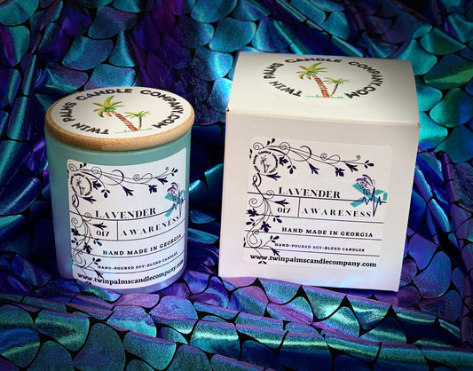 Purple and Teal Jar. Lavender Candle front.